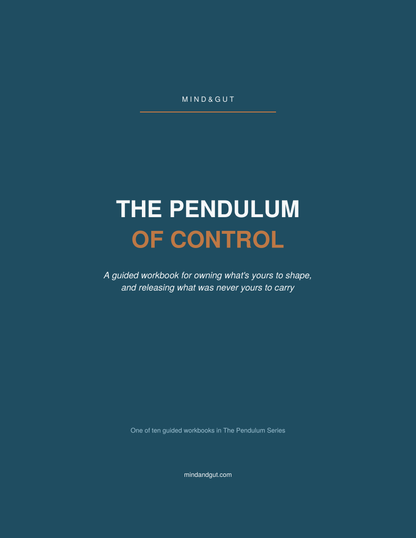 Book cover for 'The Pendulum of Control' by Mind & Gut, featuring a dark teal background with white and orange text.