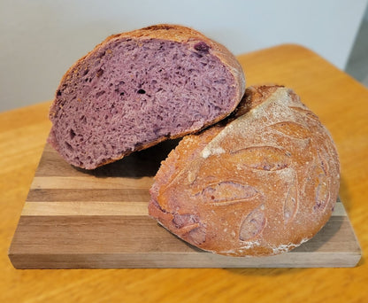 Okinawan sweet potato sourdough artisan bread made with organic sourdough starter from Mind and Gut.