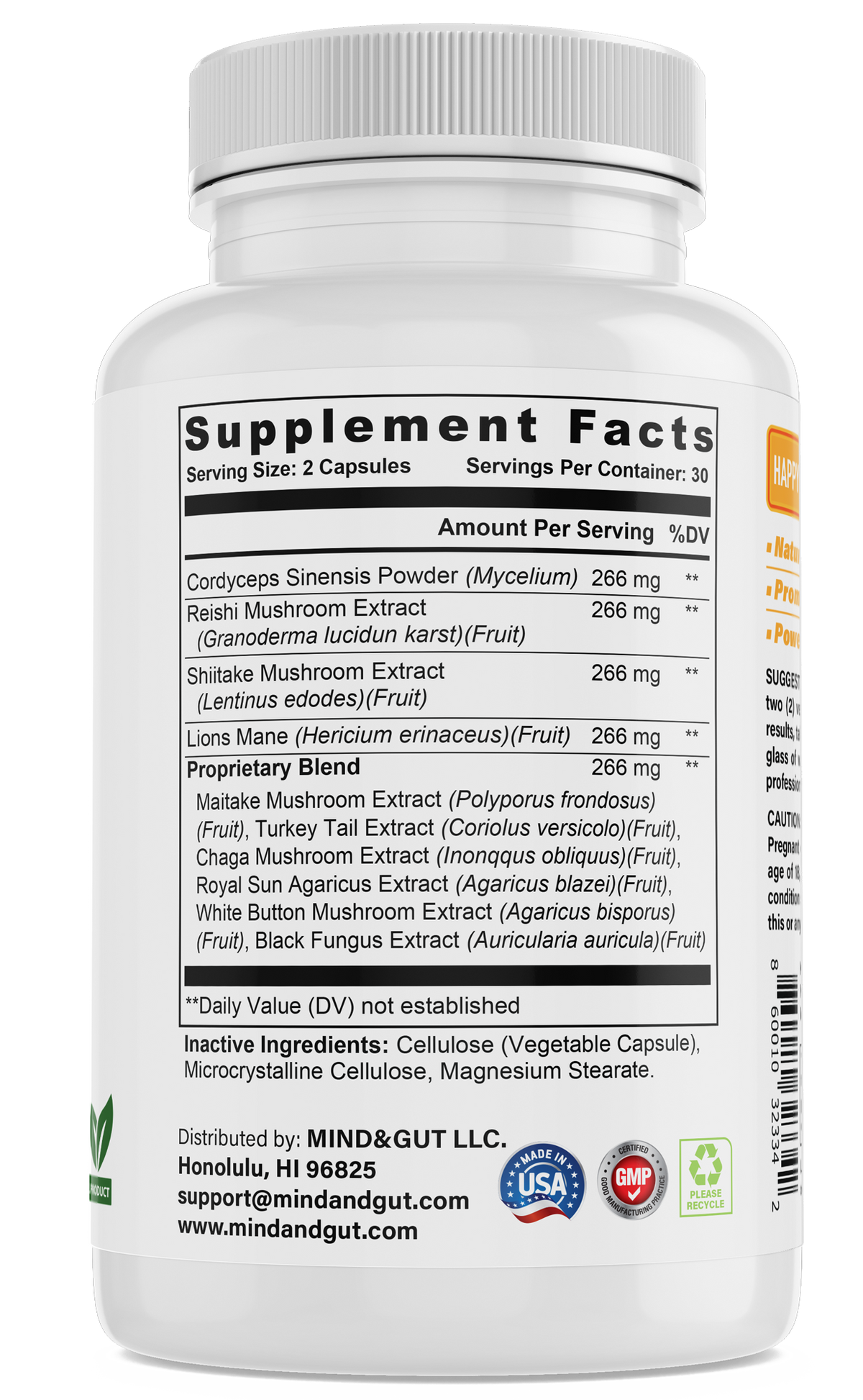 10 mushroom blend. Cordyceps Sinesis Powder (Mycelium), Reishi mushroom , Shiitake mushroom, Lions Mane, Maitake mushroom, Turkey Tail, Chaga Mushroom, Royal Sun Agaricus, White Button Mushroom, and Black Fungus.