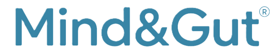 Logo of 'Mind & Gut' with a stylized head and intestines on a white background