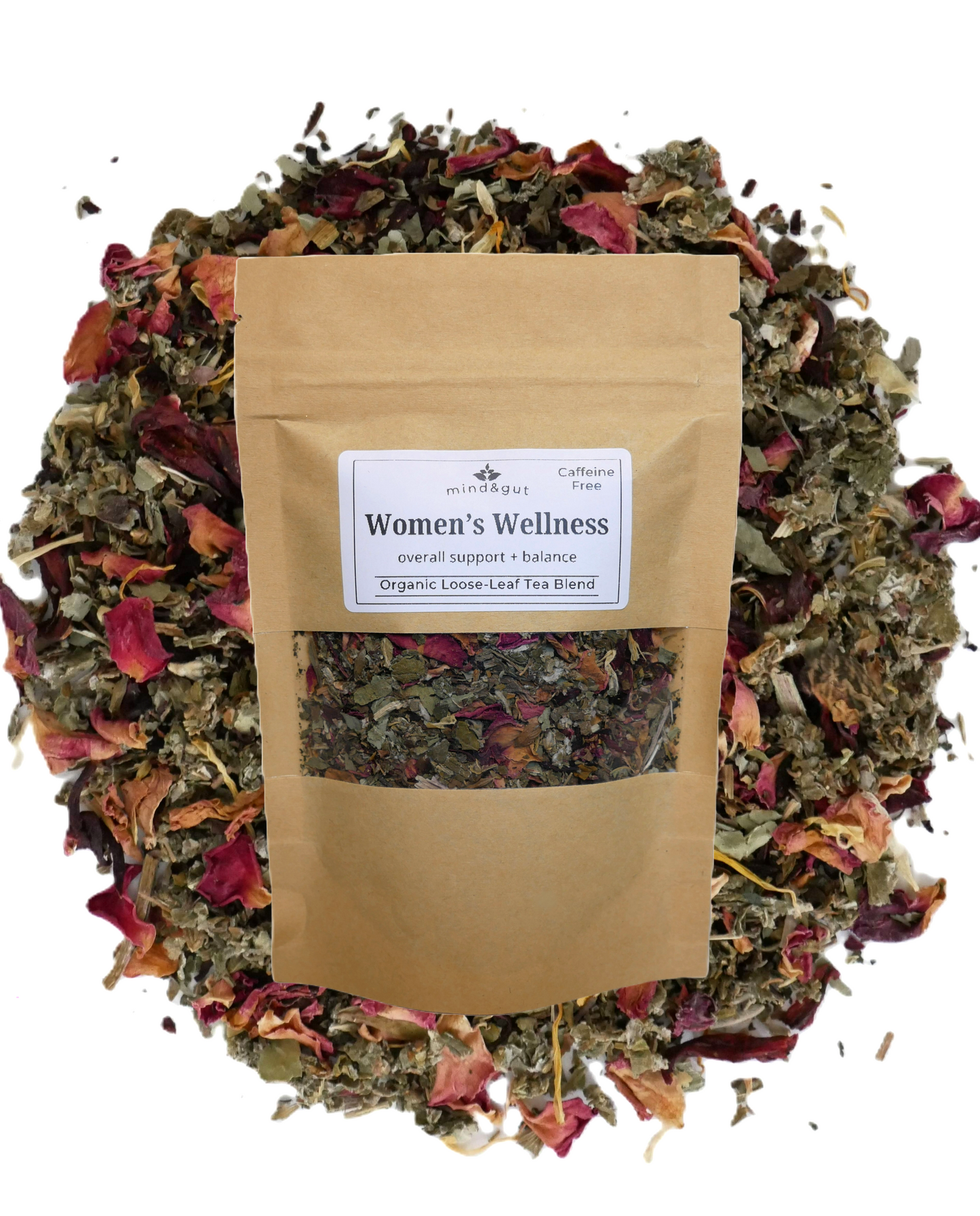 Organic Herbal Tea Blend for a woman's health, hormone balance, stress, PMS, menopause, menstrual cycle, periods, digestion, progesterone, estrogen, cortisol, holistic wellness support
